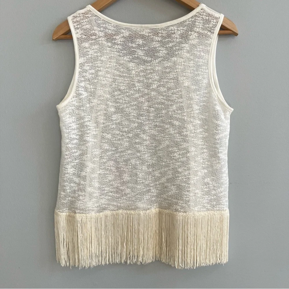 Sheer Knit Fringe Tank Top Size Small Western Festival Layering Boho Neutral